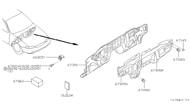 1994 Infiniti J30 Insulator-Dash Lower,Front Upper Diagram for 67811-10Y00