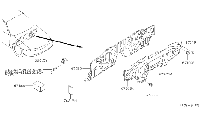 1994 Infiniti J30 INSULATOR-Dash Lower,Front Diagram for 67810-10Y00