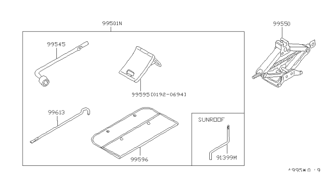 1994 Infiniti J30 Tool Set Diagram for 99501-10Y10