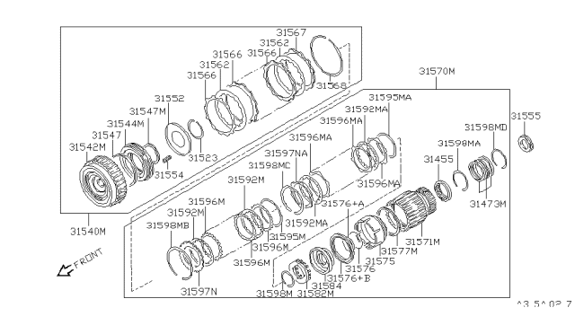 1994 Infiniti J30 Piston Assy-Overrun Clutch Diagram for 31584-41X02