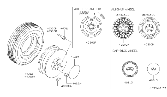 1997 Infiniti J30 Cap Road Wheel Diagram for 40315-10Y10