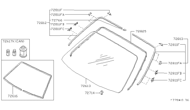 1993 Infiniti J30 Joint-Windshield Molding Diagram for 72766-10Y00