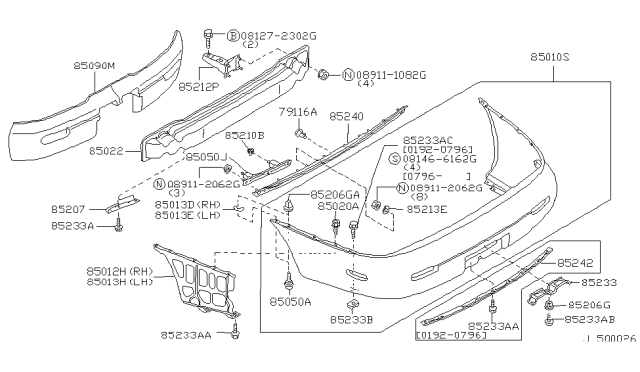 1995 Infiniti J30 Rear Bumper Diagram