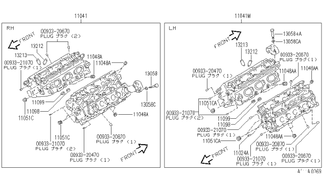 1993 Infiniti J30 Head Assembly-Cylinder,L Diagram for 11090-10Y00