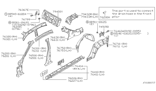 1996 Infiniti J30 Bracket-Cap,Shock Absorber Diagram for 76799-0P000