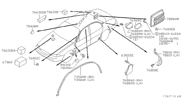 1997 Infiniti J30 INSULATOR-Rear Pillar,Inner Diagram for 76884-71L00