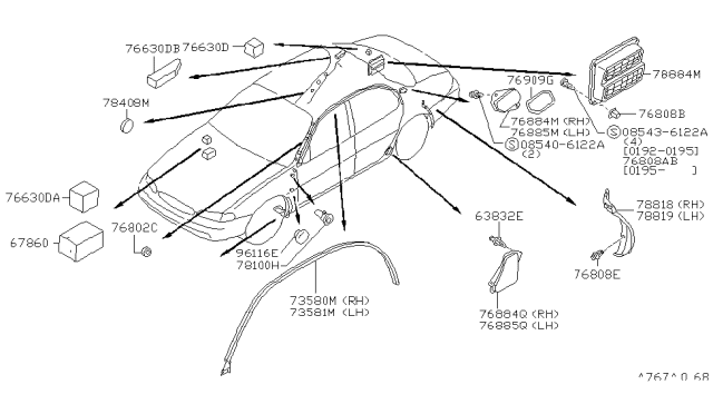 1993 Infiniti J30 Insulator-Front Pillar Diagram for 76884-0P016