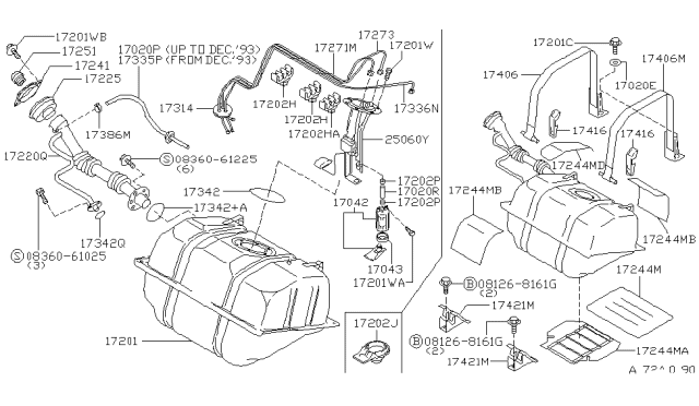 1997 Infiniti J30 In Tank Fuel Pump Diagram for 17042-96E00