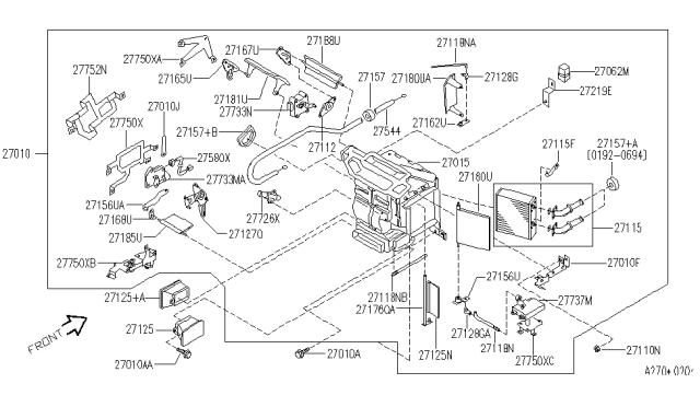 1997 Infiniti J30 Core Assembly-Heater Diagram for 27140-10Y00