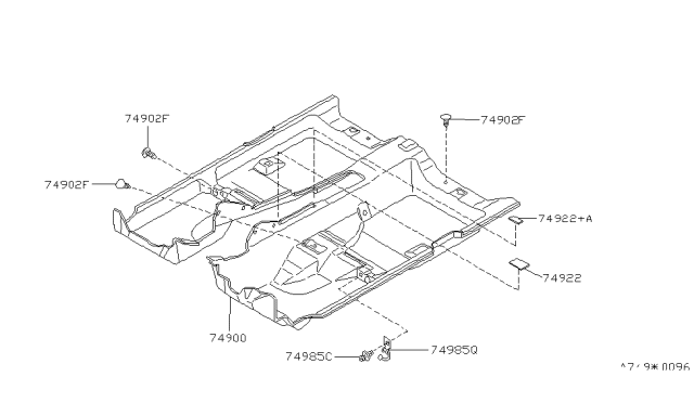 1996 Infiniti J30 Carpet Assy-Floor Diagram for 74902-10Y16