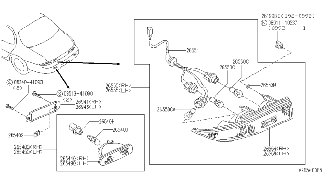 1994 Infiniti J30 12V-27W Bulb Diagram for 26717-89950