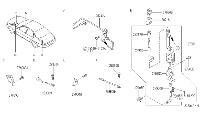 1993 Infiniti J30 Rod ANNTENNA Diagram for 28215-0E000