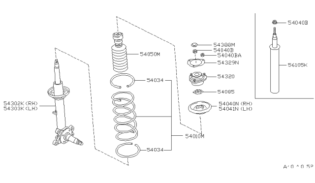 1996 Infiniti J30 Bound Bumper Assembly Diagram for 54050-0P000