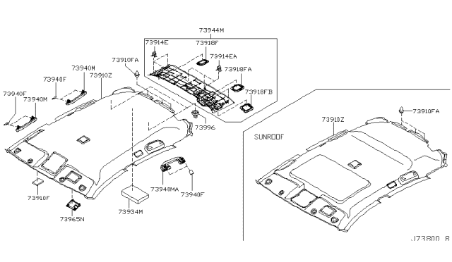2005 Infiniti FX35 Roof Trimming Diagram