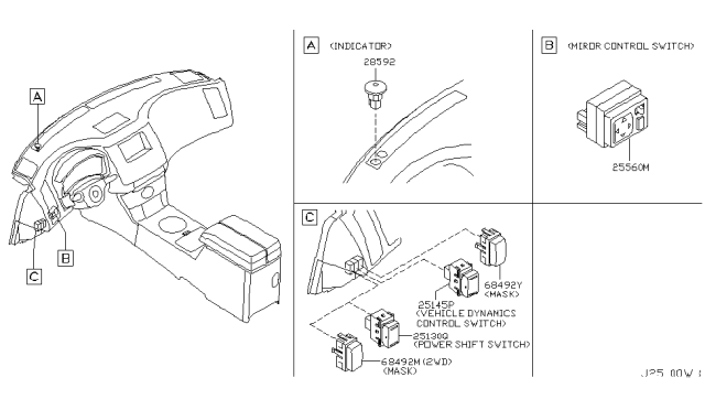 2004 Infiniti FX35 Switch Assy-Mirror Control Diagram for 25570-CL000