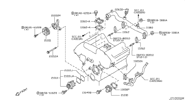 2007 Infiniti FX35 Thermostat Assembly Diagram for 21200-4W01B