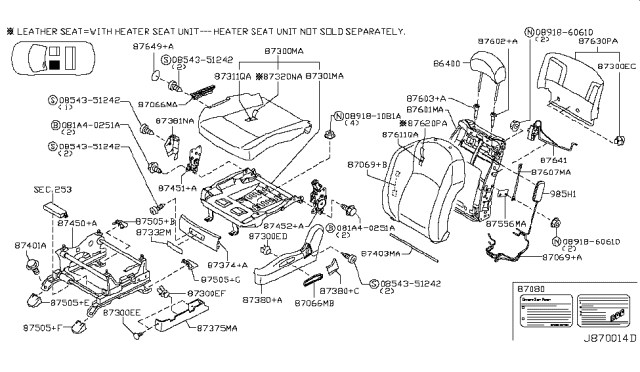 2006 Infiniti FX35 Front Seat Switch Assembly, Left Diagram for 87066-CG006