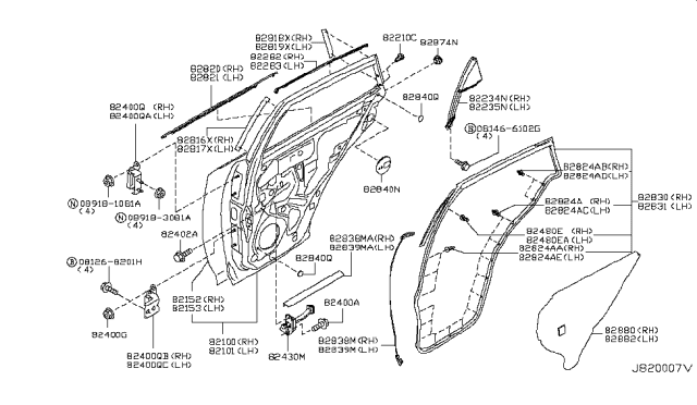 2006 Infiniti FX35 Seal-Rear Door Partition,LH Diagram for 82839-CG000