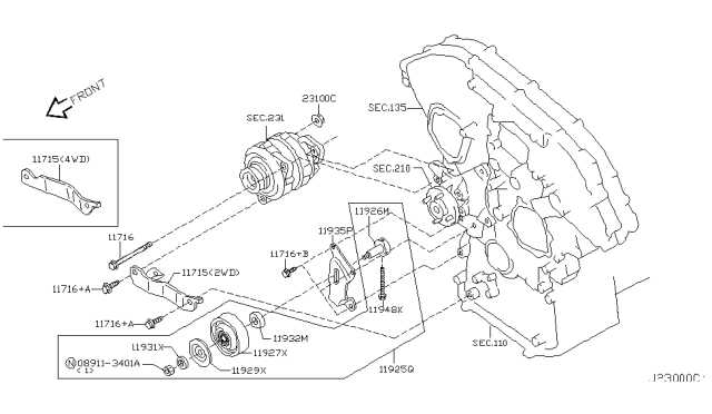 2003 Infiniti FX45 Bar-Adjusting,Alternator Diagram for 11715-AL800