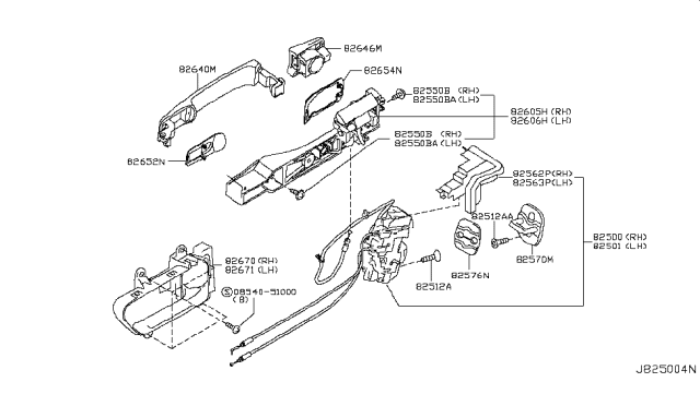 2005 Infiniti FX45 Rear Door Lock & Handle Diagram 1