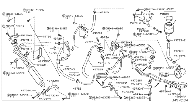 2004 Infiniti FX45 Power Steering Return Hose Assembly Diagram for 49721-CG000