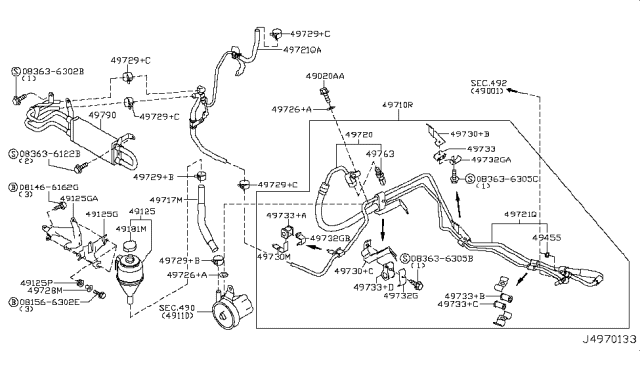 2006 Infiniti FX35 Power Steering Hose & Tube Set Diagram for 49710-CG205