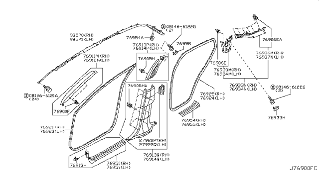 2008 Infiniti FX45 Body Side Trimming Diagram