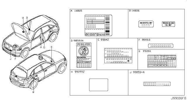 2005 Infiniti FX45 Caution Plate & Label Diagram 3