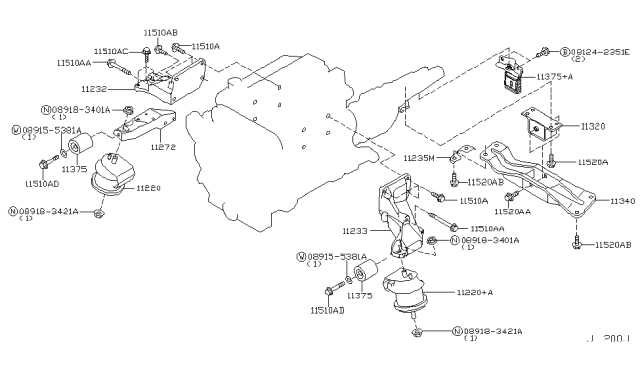 2006 Infiniti FX35 Member Engine Mounting Rear Diagram for 11331-AF40A