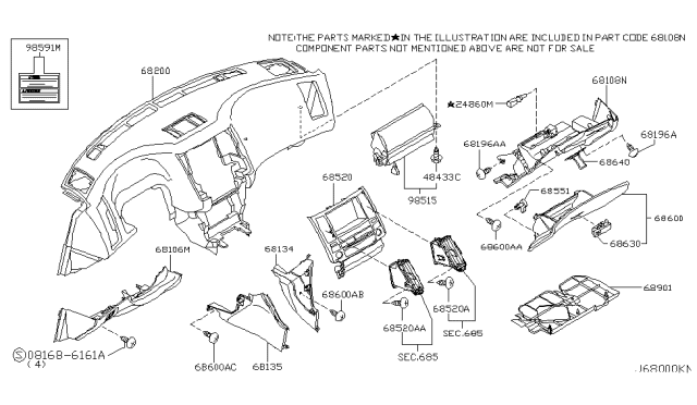 2006 Infiniti FX45 Instrument Panel,Pad & Cluster Lid Diagram 4