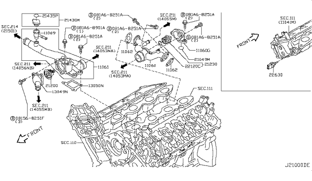 2004 Infiniti FX35 Housing-THERMOSTAT Diagram for 11061-CG210