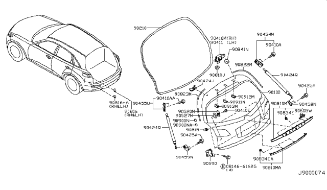 2005 Infiniti FX35 Back Door Panel & Fitting Diagram 2