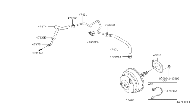 2003 Infiniti FX35 Booster Assy-Brake Diagram for 47210-CG000