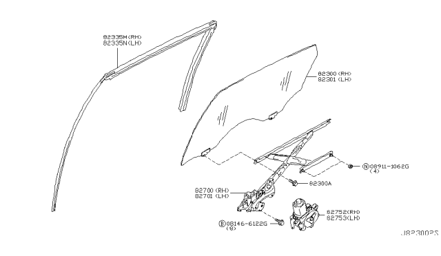 2003 Infiniti FX45 Motor Assy-Regulator,RH Diagram for 82730-CG010