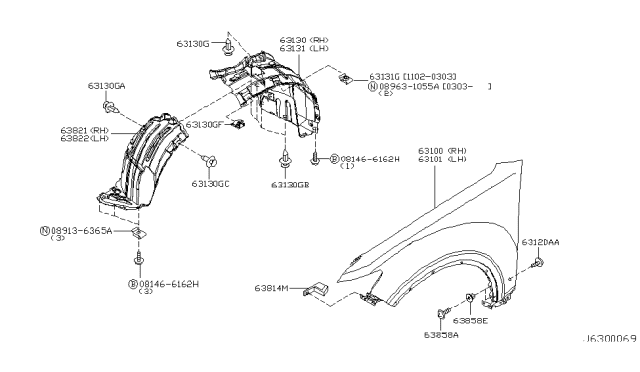 2004 Infiniti FX35 Front Fender & Fitting Diagram 2