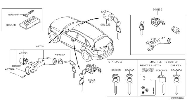 2003 Infiniti FX45 Key Set & Blank Key Diagram