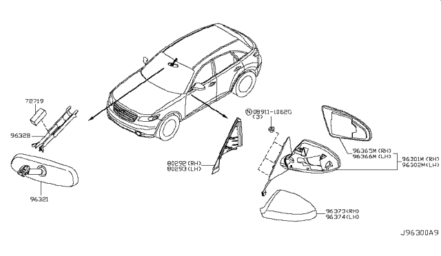 2008 Infiniti FX45 Mirror Assembly-Door,RH Diagram for 96301-8Y80B