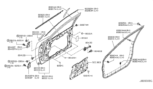 2005 Infiniti FX35 Front Door Panel & Fitting Diagram 1