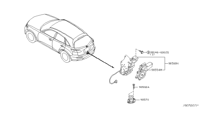 2005 Infiniti FX45 Back Door Lock & Handle Diagram