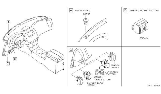 2003 Infiniti FX45 Switch Assy-Mirror Control Diagram for 25570-CR910