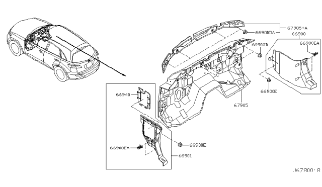 2007 Infiniti FX35 Dash Trimming & Fitting Diagram