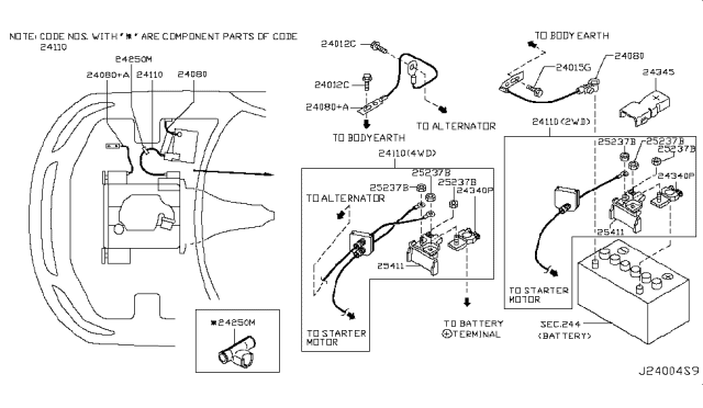 2005 Infiniti FX35 Cable Assy-Battery To Starter Motor Diagram for 24105-CG000