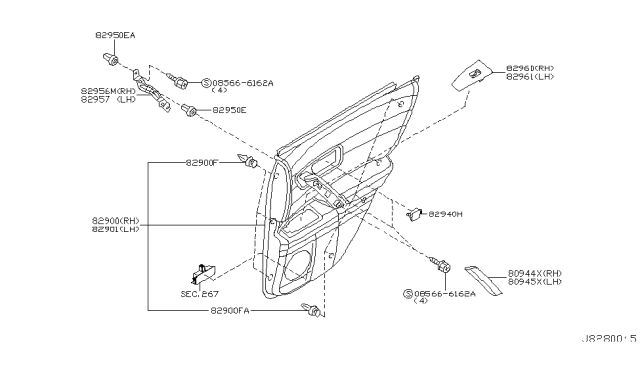 2005 Infiniti FX35 Rear Door Trimming Diagram 1
