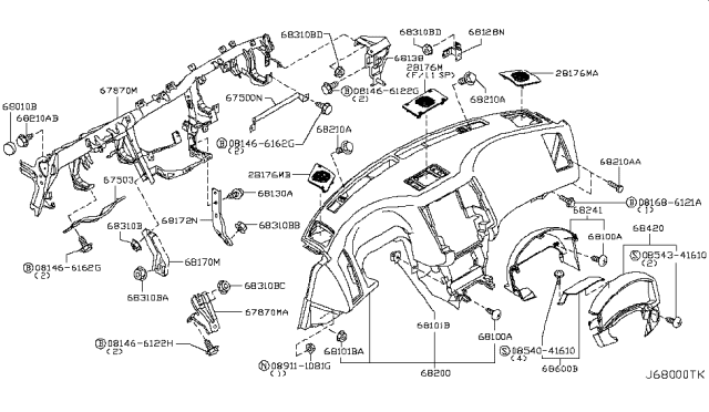 2007 Infiniti FX35 Stay Assy-Instrument,Driver Front Diagram for 68170-AM600