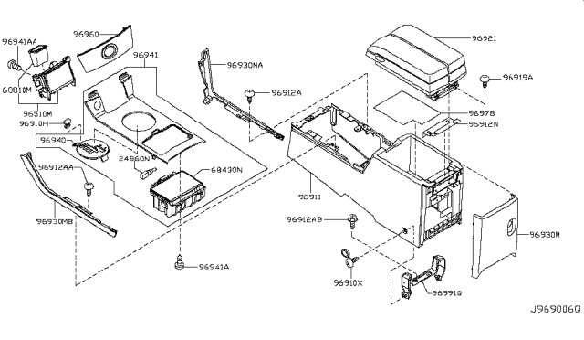 2003 Infiniti FX45 Console Box Lid Diagram for 96920-CG710