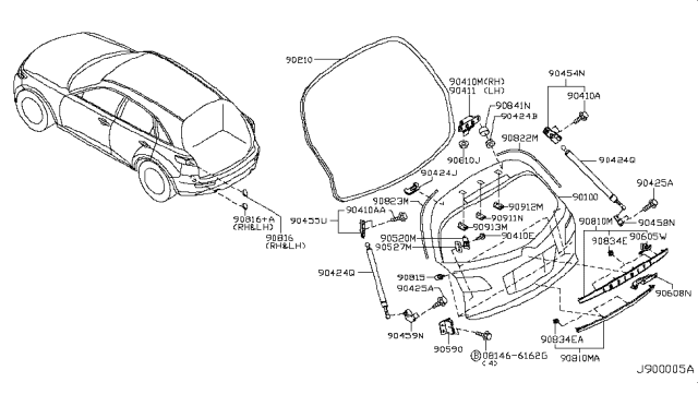 2004 Infiniti FX35 Back Door Panel & Fitting Diagram 1