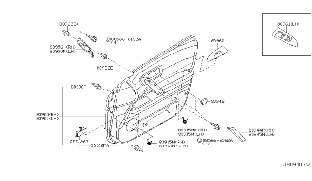 2003 Infiniti FX35 Front Door Trimming Diagram 1