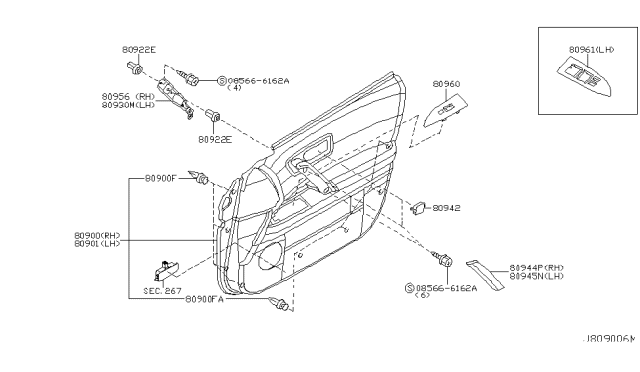 2004 Infiniti FX45 Front Door Trimming Diagram 3