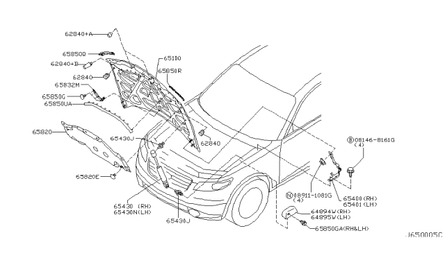 2006 Infiniti FX45 Hood Panel,Hinge & Fitting Diagram