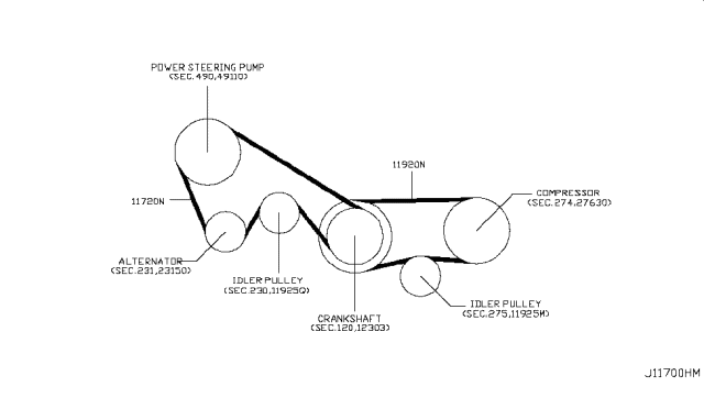 2006 Infiniti FX35 Fan,Compressor & Power Steering Belt Diagram 3